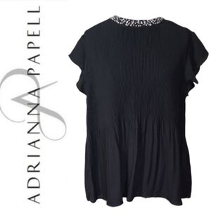 LG Adrianna Papell Ruffled Embellished Flutter Sleeve Blouse Top Bling